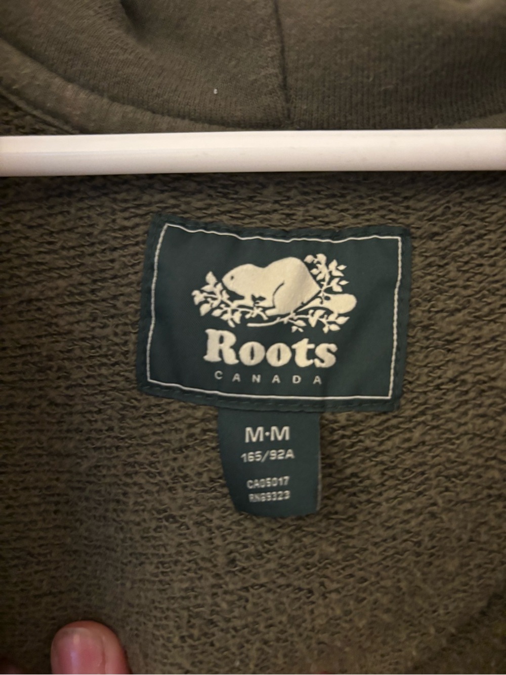 Roots woman’s  Olive Green Zip-Up Hoodie with White Logo - Picture 3 of 4